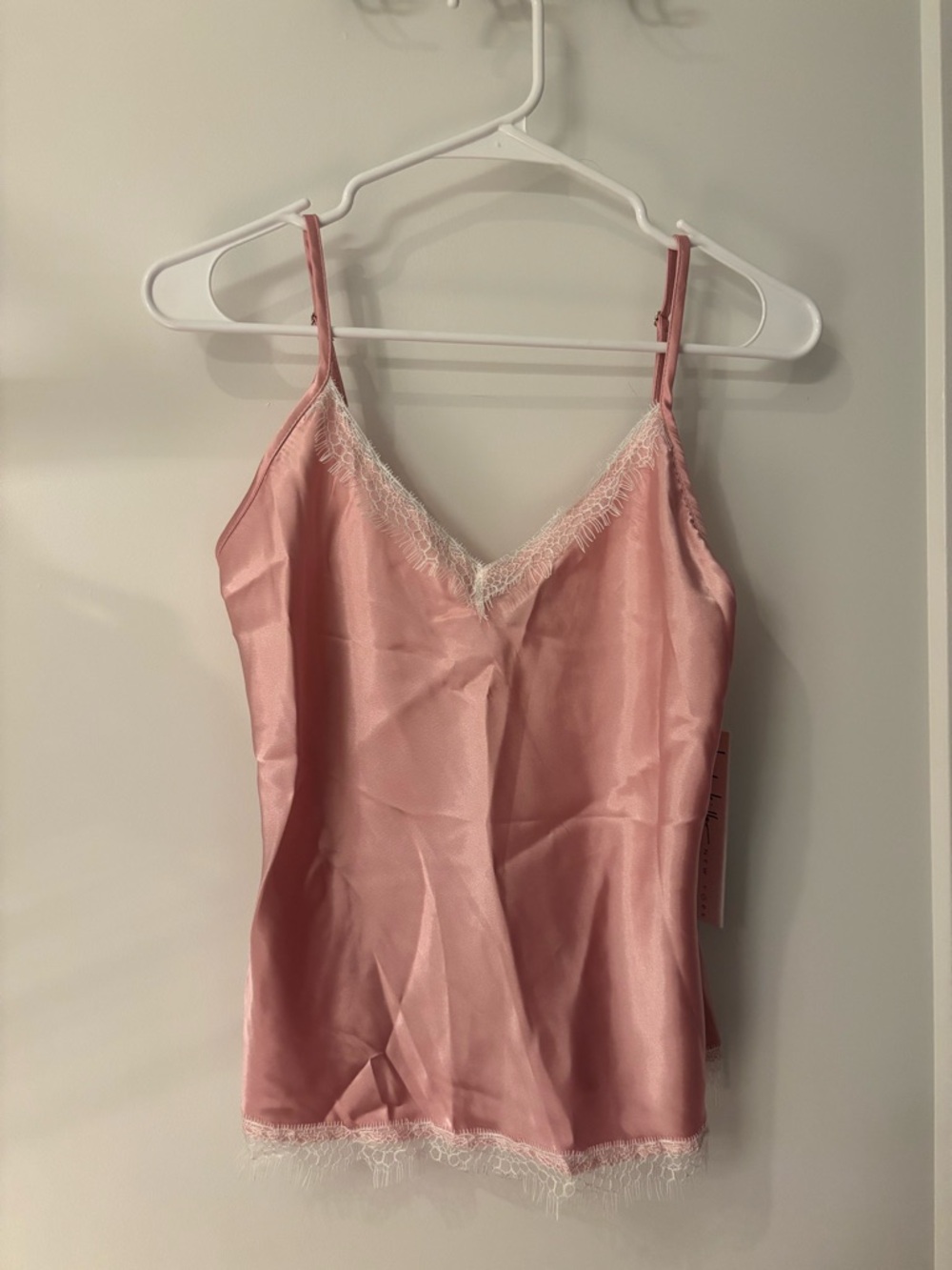 Silky Pink Lace-Trim Cami Tank Top